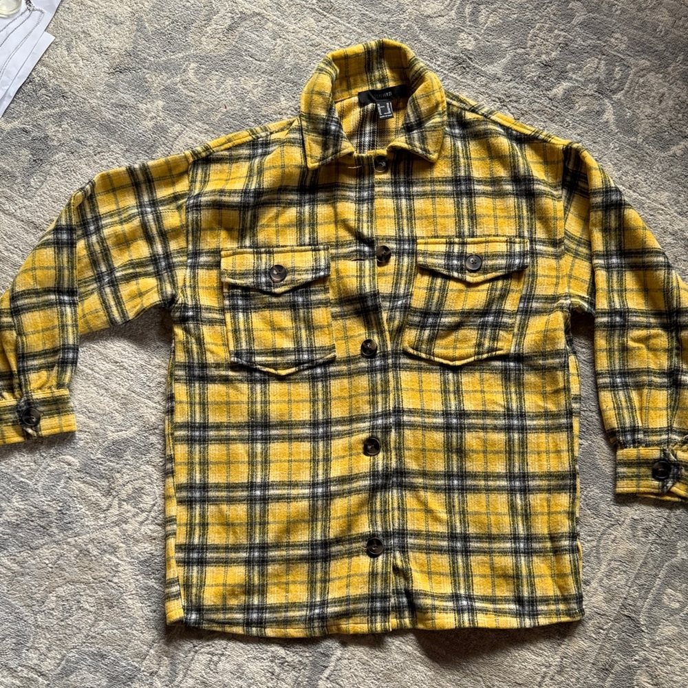 Forever 21 Yellow and Black Plaid FLANNEL